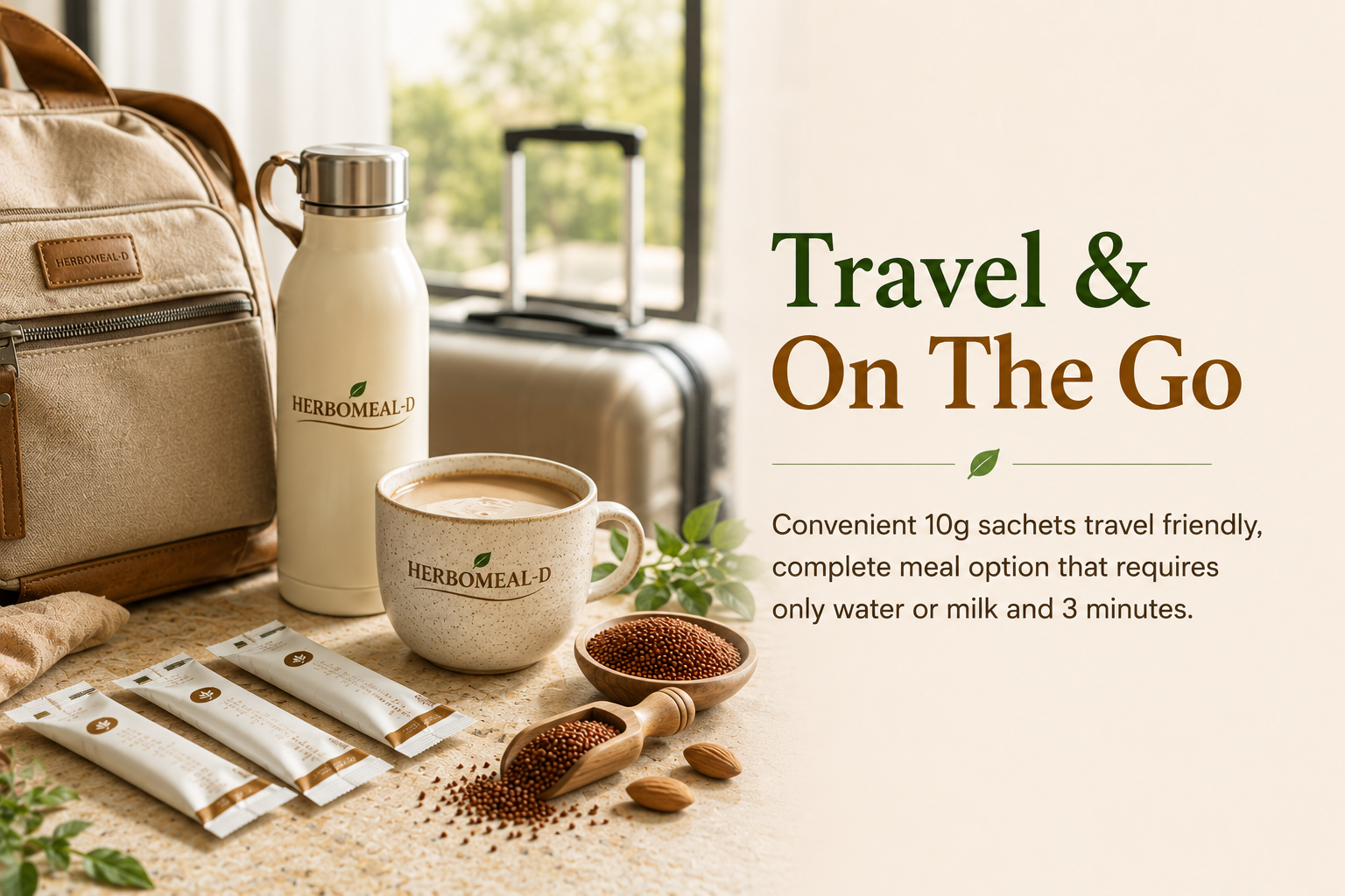 Travel bags and pack sachet convenience layout