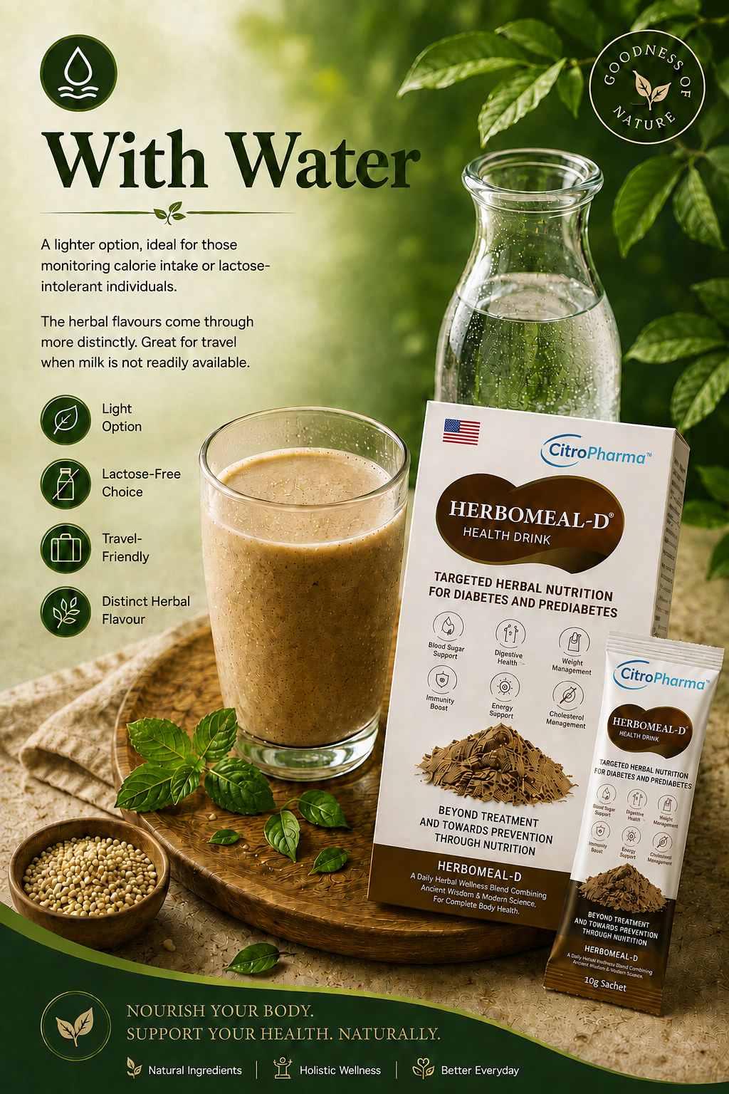 HERBOMEAL-D drink served with light water